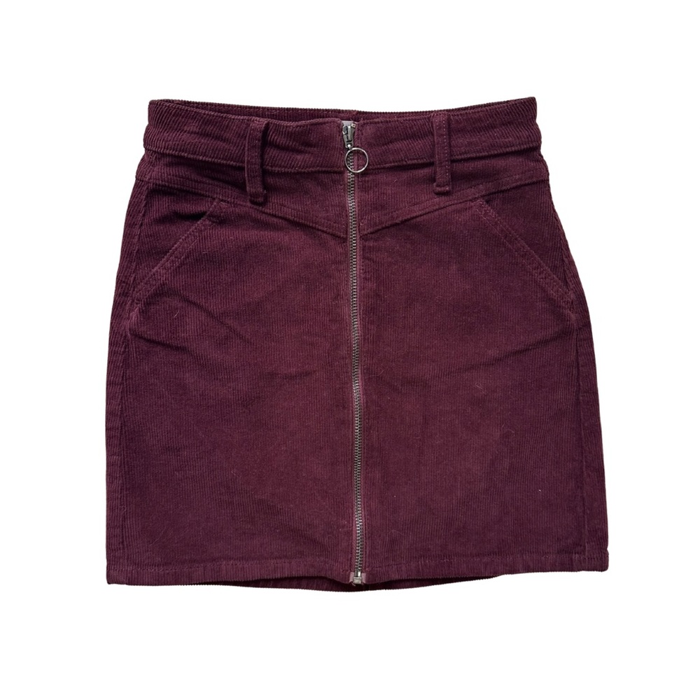 Burgundy Corduroy Mini Skirt Size 0/24 Zip Front High Rise
